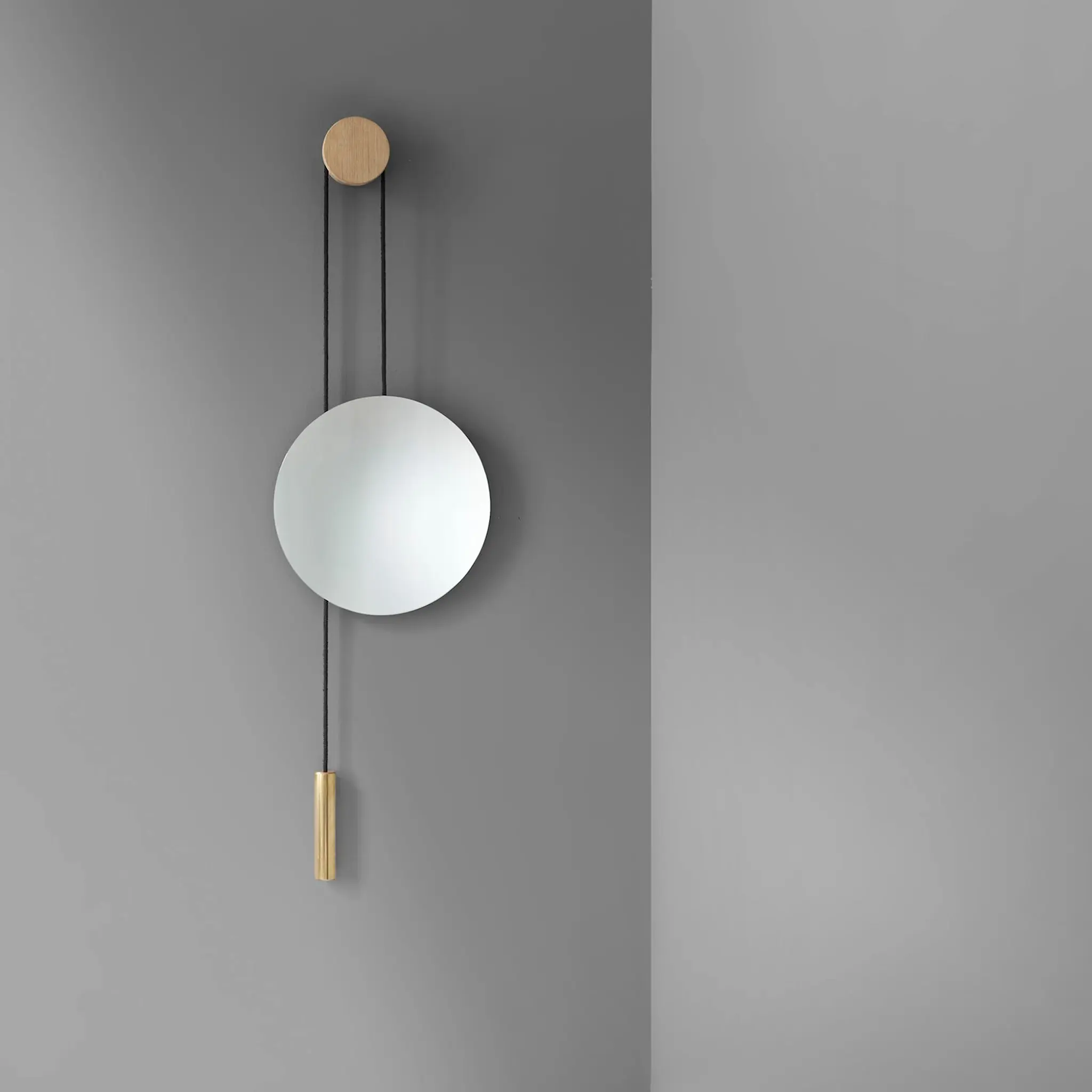 Rise  Shine Wall Mirror, Natural Oak Brass Weight