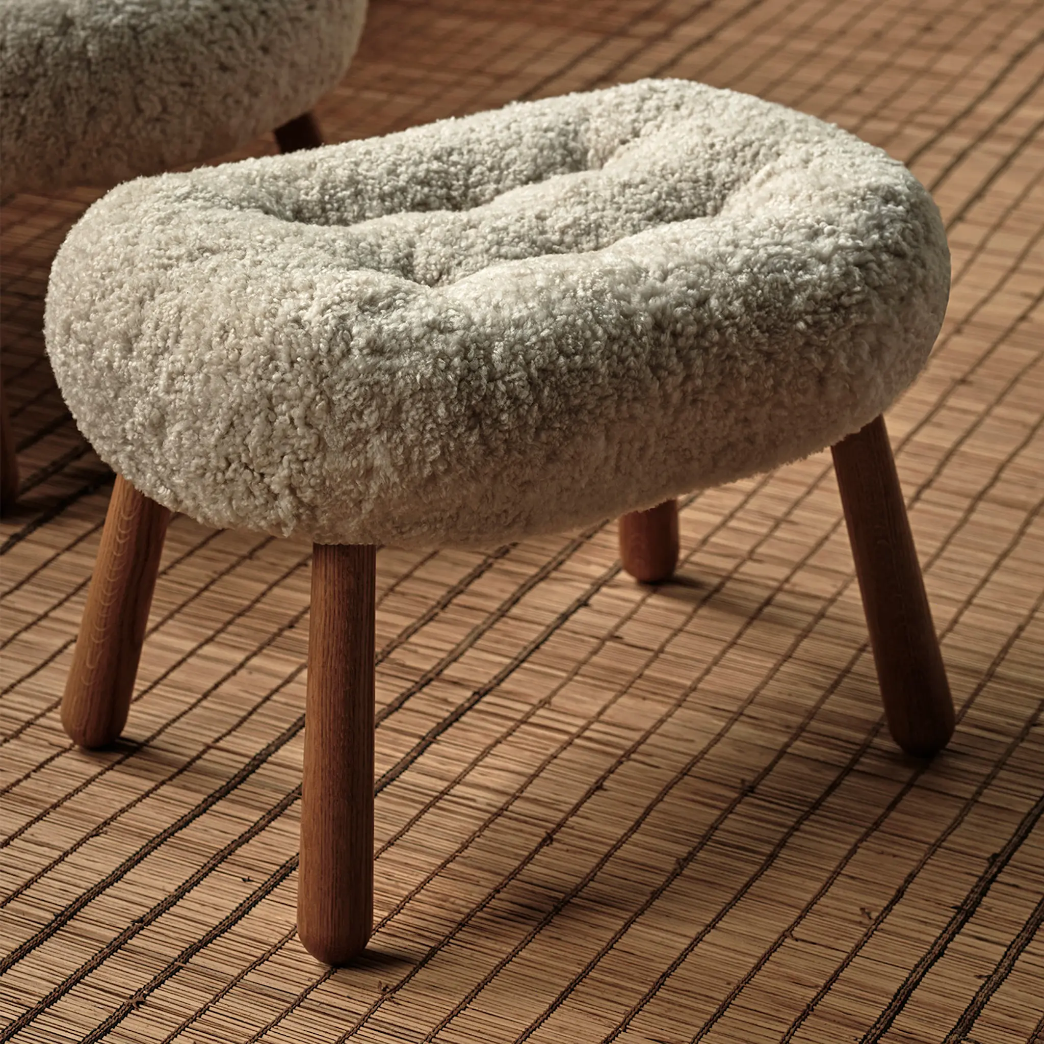 Clam Stool Sheepskin Maple Fumed Oak