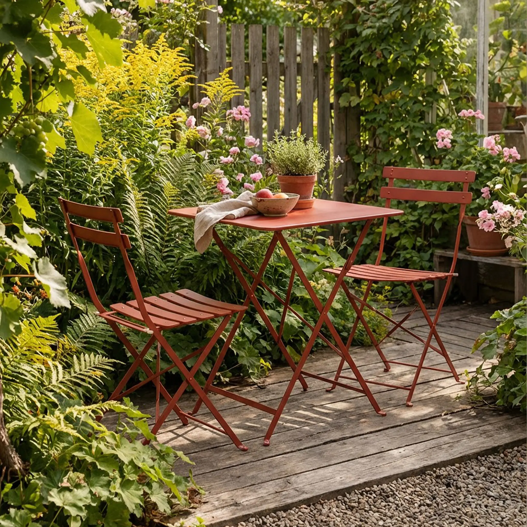Bistro Matgrupp Bord Ø60 cm & 2 st Metal Chair