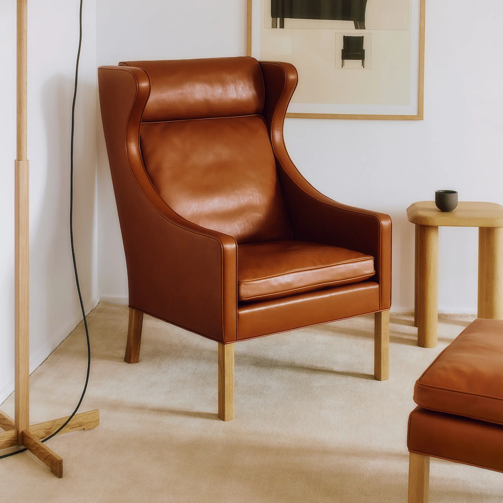 Mogensen 2204 Wing Chair, Oak soap, Leather Cat. 4 - 90 Natural