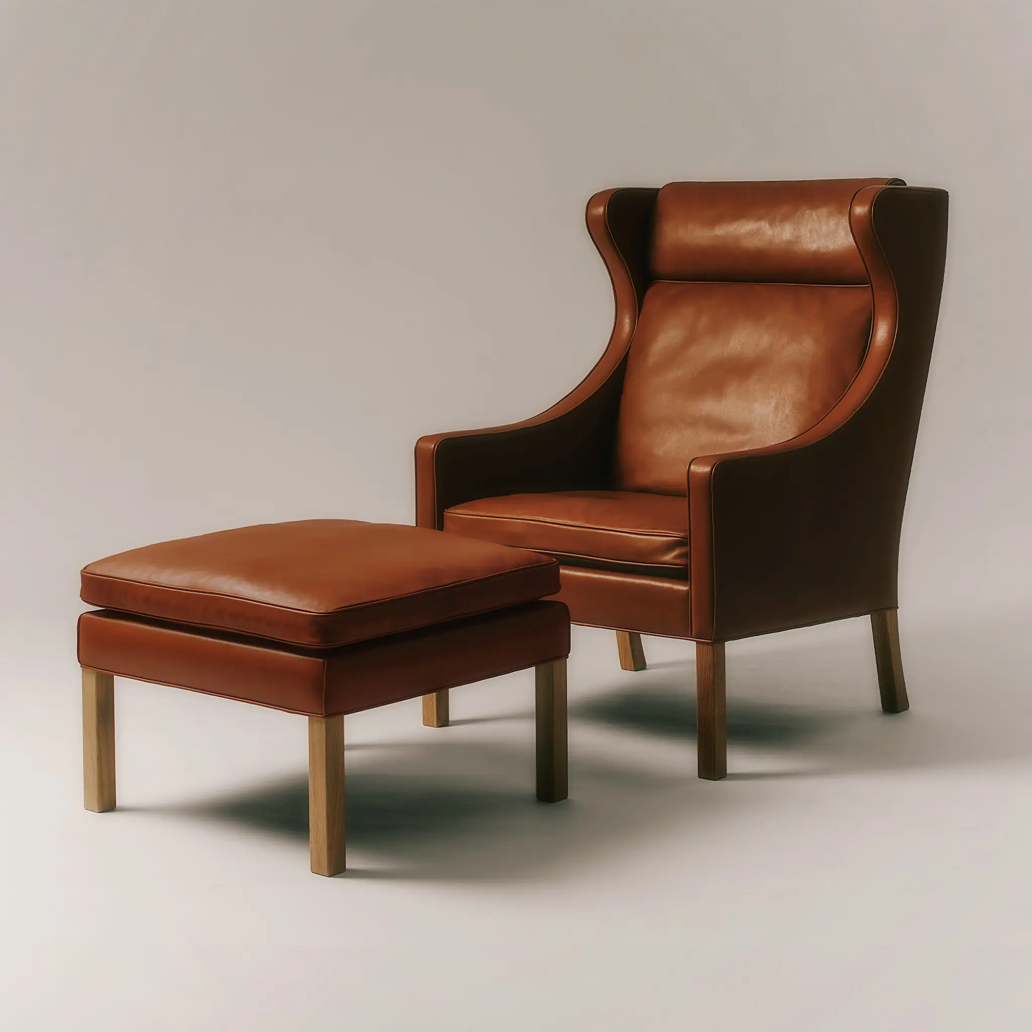 Mogensen 2202 Ottoman, Oak soap, Leather Cat. 4 - 90 Natural