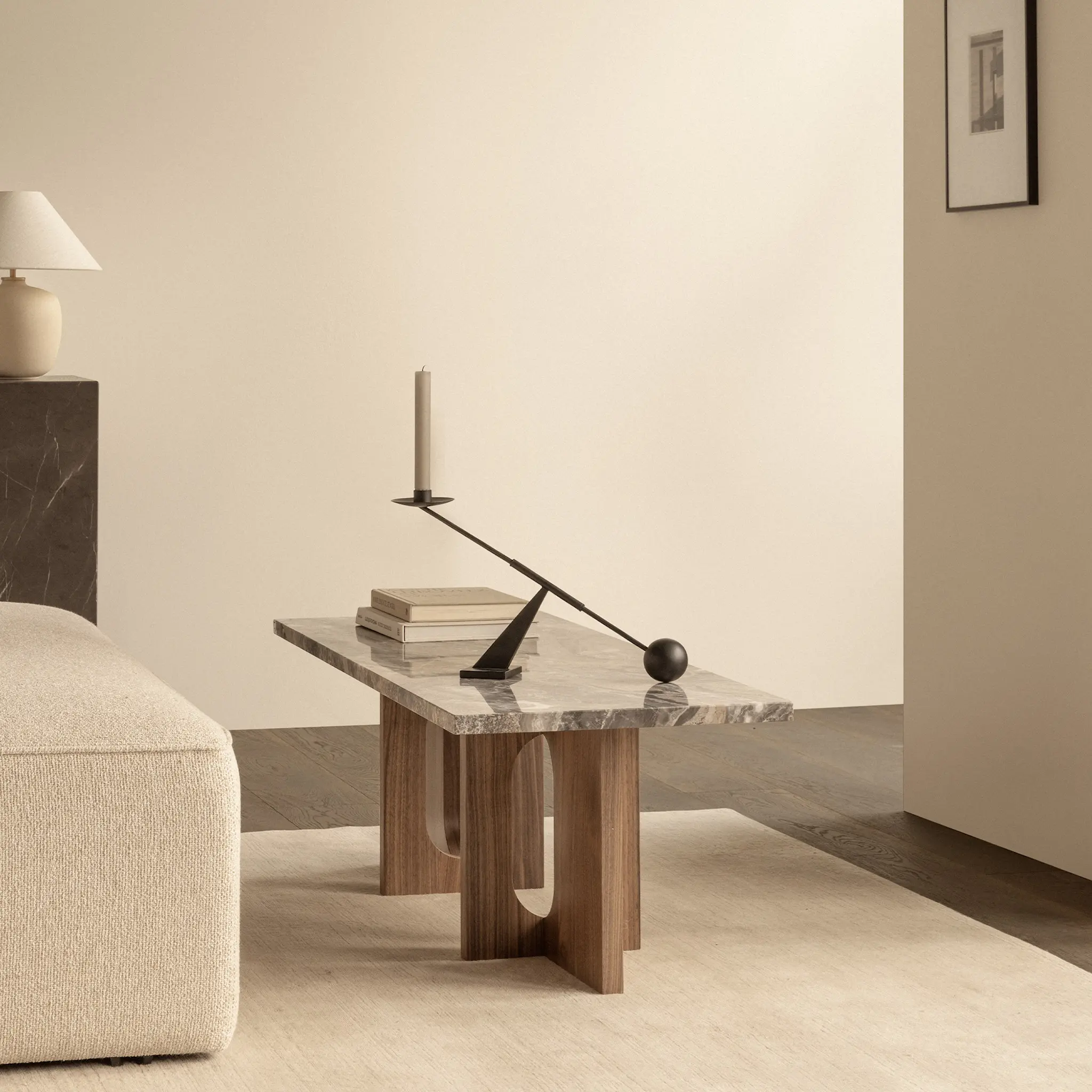 Androgyne Lounge Table, Base Natural Oak, Top Kunis Breccia Stone