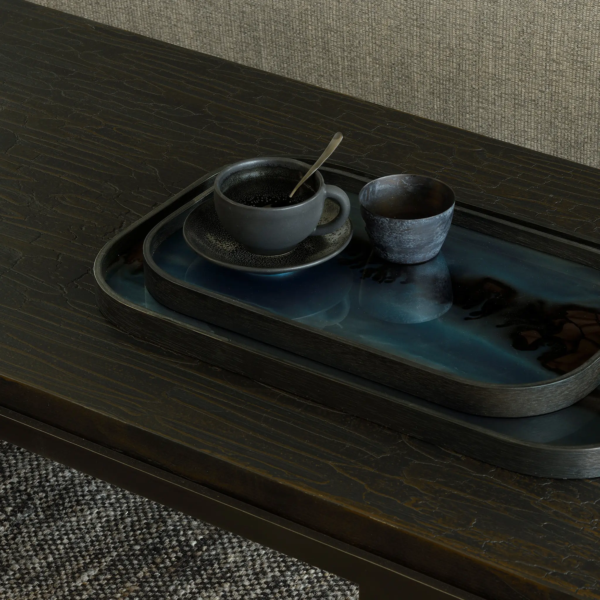 Organic Valet Tray - Glass - Black - Rectangular - XL 31 x 53 cm