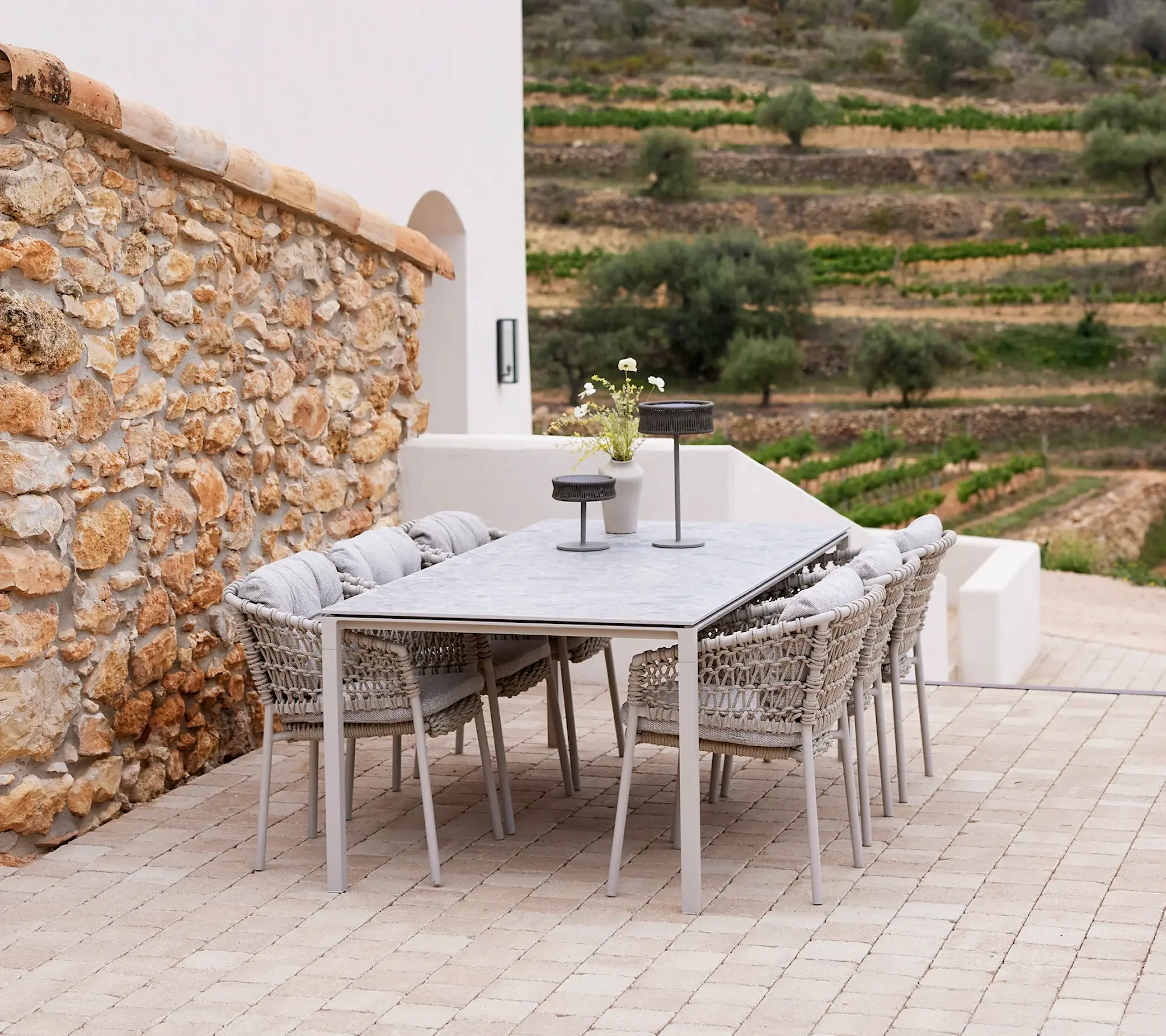 Ocean matstolar utomhus 6 st & Pure matbord utomhus 200 x 100 cm – Taupe, Toscana Sand