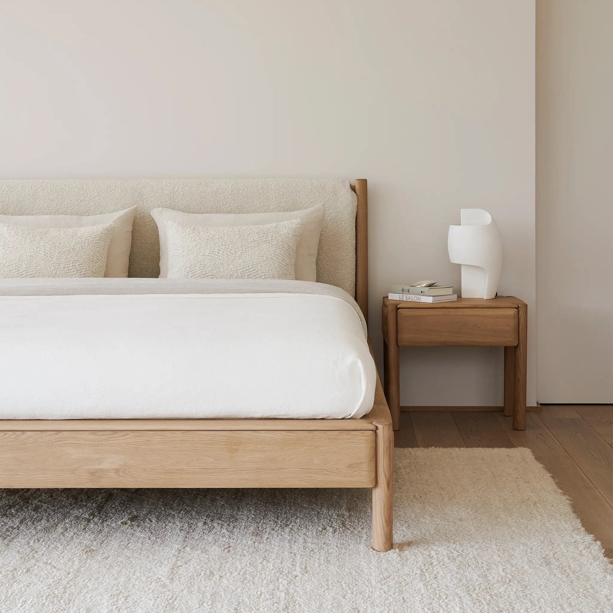 PI Bed - Oak - Cloud Fabric - Mattress 160X200 - Without Slats - Removable Cover