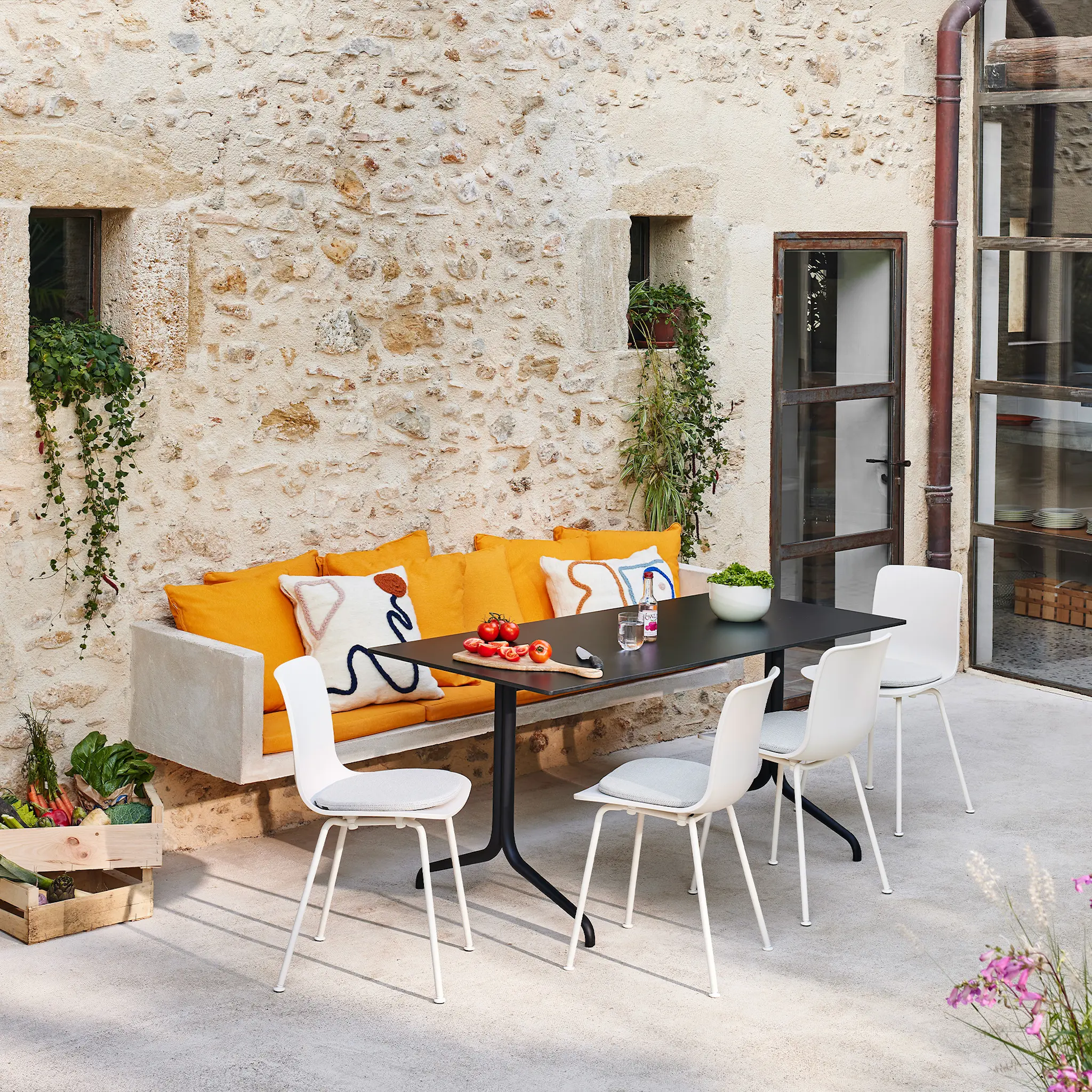 Belleville Table, Solid Core Black Top, Square table, outdoor, 1600x750 mm