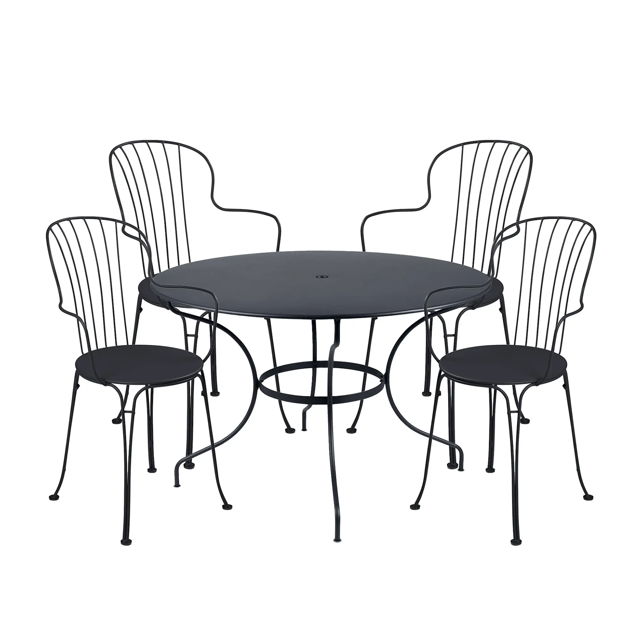 Opéra+ matgrupp bord runt Ø117cm & 4 karmstolar